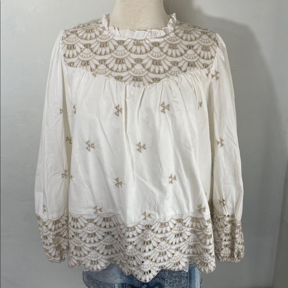NWT Time and Tru White Cotton Eyelet Blouse L